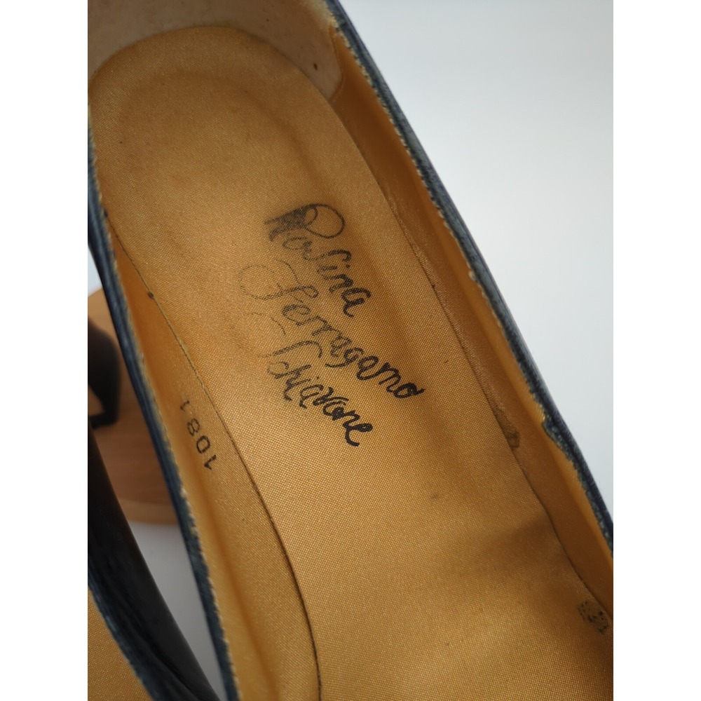 Vtg‎ Rosina Ferragamo Schiavone Block Heeled Pumps Navy Blue Leather Womens 7.5 - Picture 4 of 16